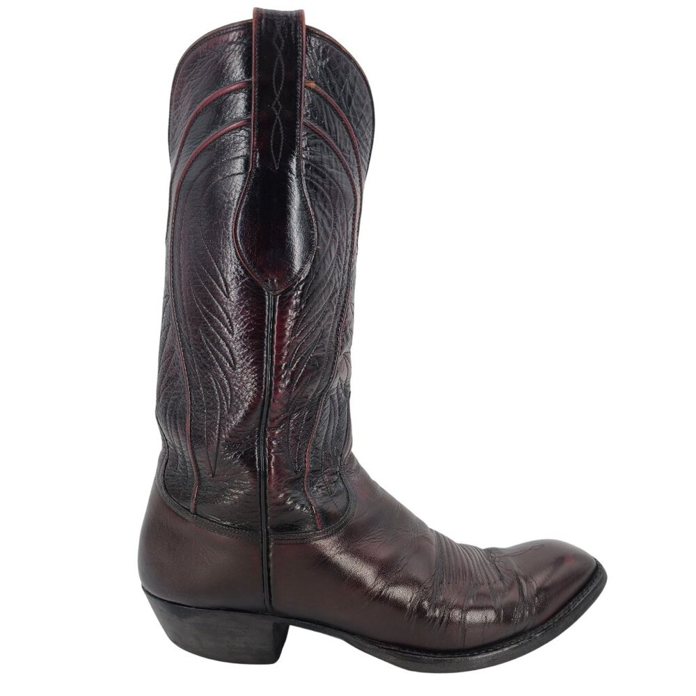 Vintage Lucchese Mens 9.5D Black Cherry Burgundy Leather Cowboy Western Boots
